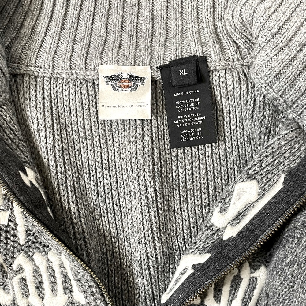 Harley Davidson Ombré Gray Cable Knit Embroidery Front 3/4 Zip Pull Over Sweater - Picture 6 of 12